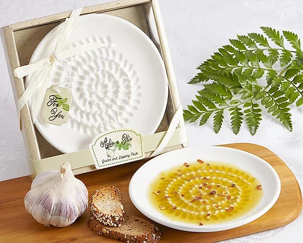 Aglio e Olio garlic grater dipping plate with extra virgin olive oil