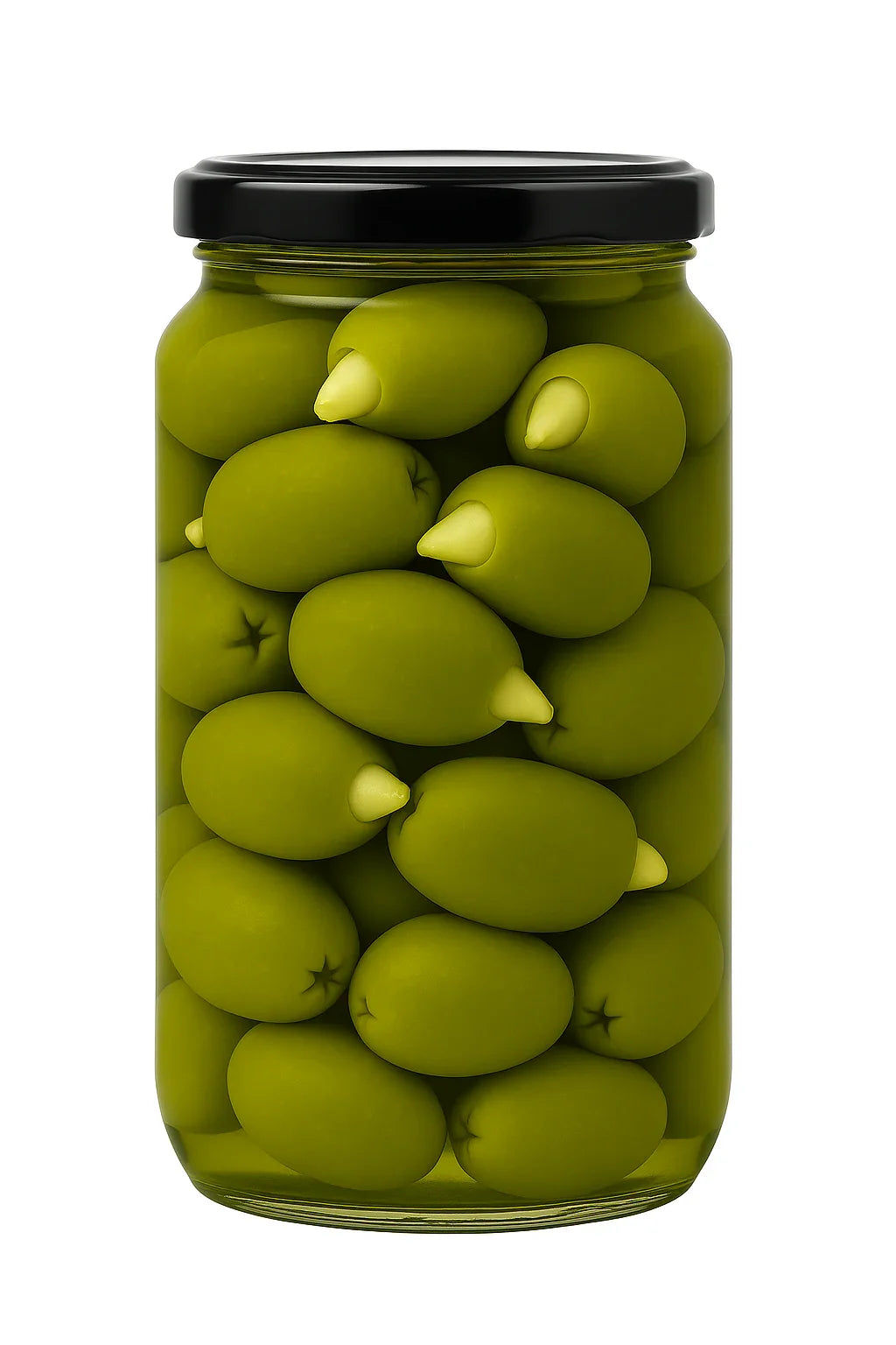Greek Green Halkidiki Olives Stuffed with Garlic in a jar
