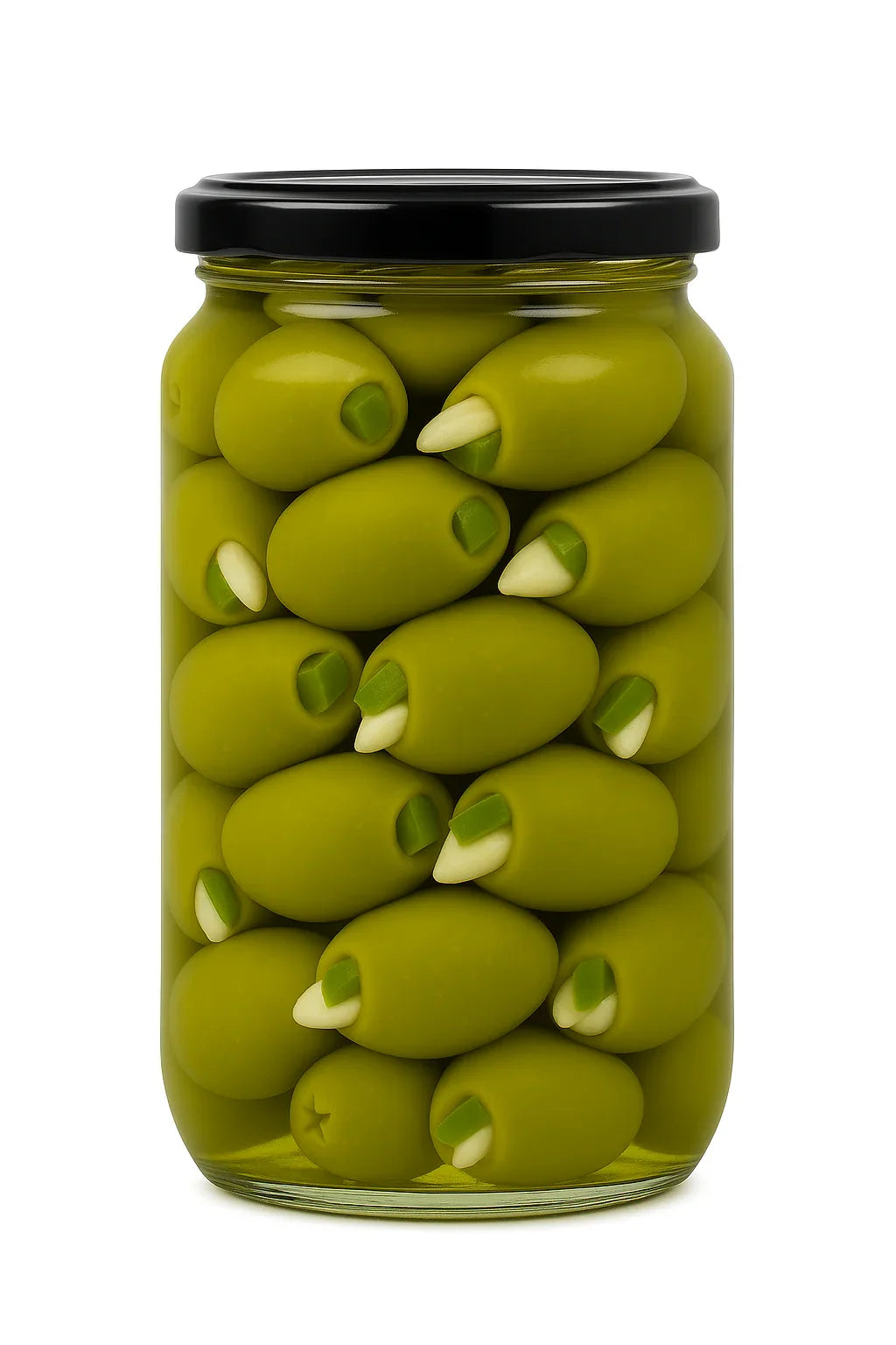 Greek Halkidiki Stuffed Green Olives with Garlic and Jalapeno