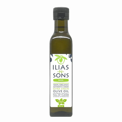 Huile d'olive extra vierge grecque biologique infusée au basilic gourmet