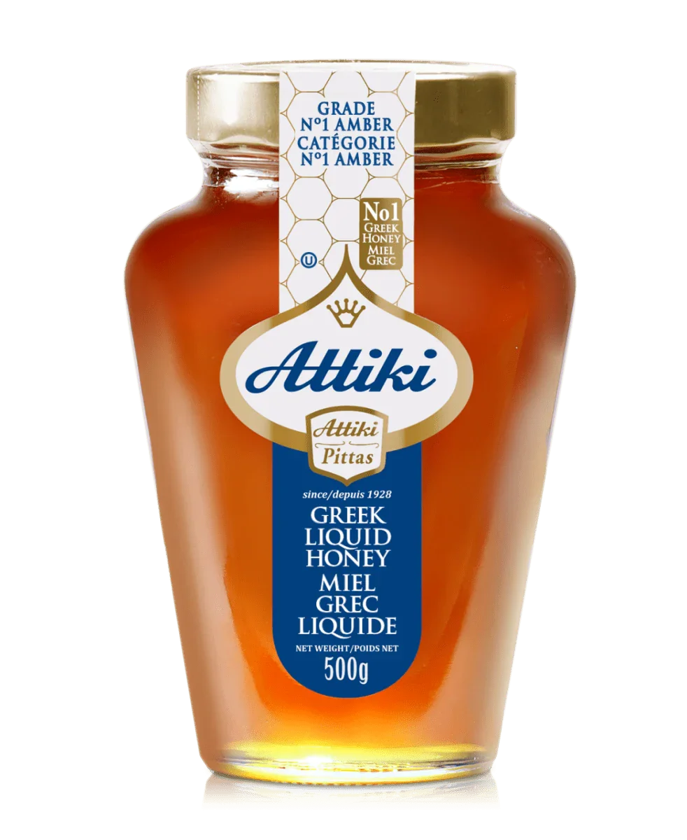 Bundle Two bottles of Attiki Greek Liquid Honey on a white background