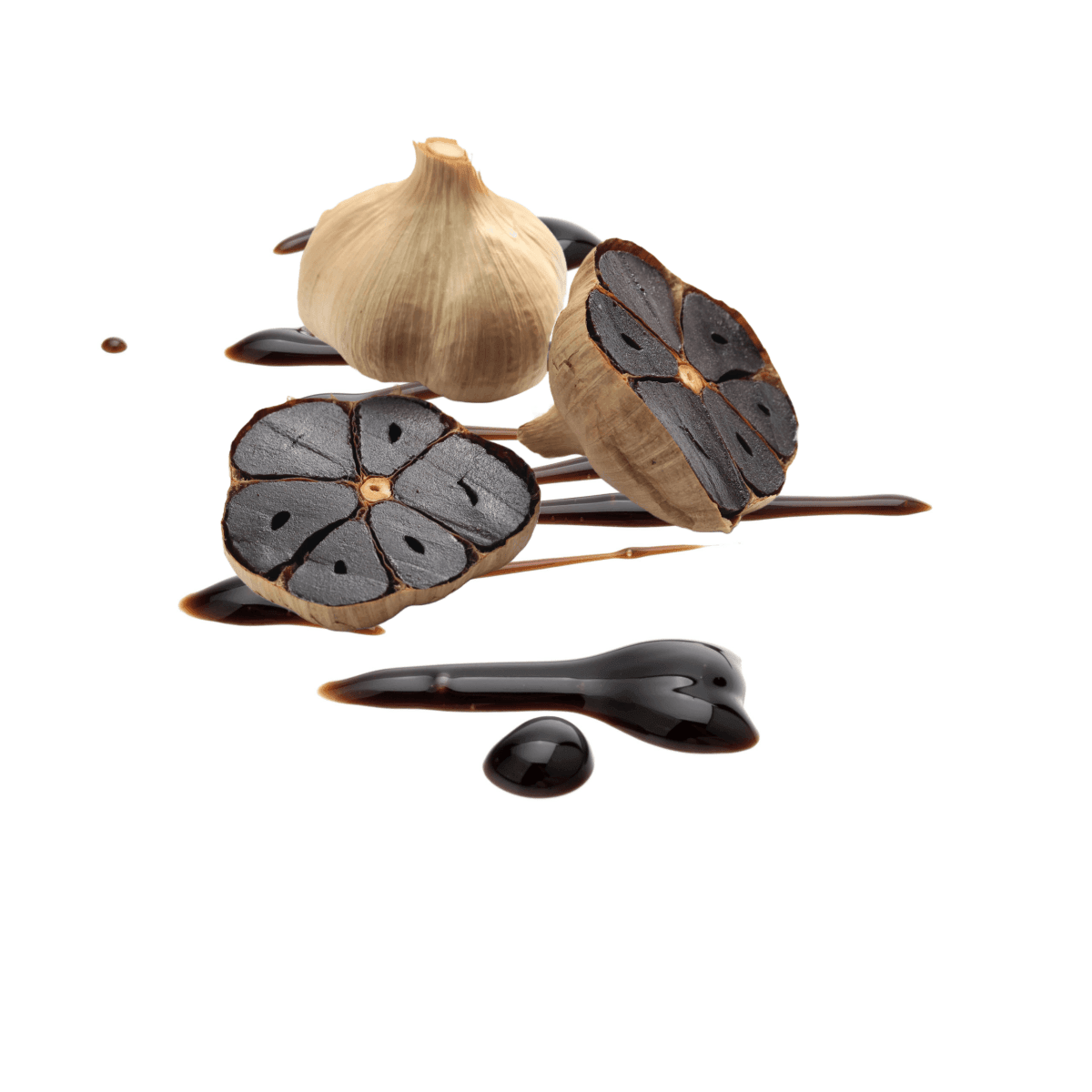 Bottle of Illias 'N Sons Black Garlic Balsamic Glaze on a white background