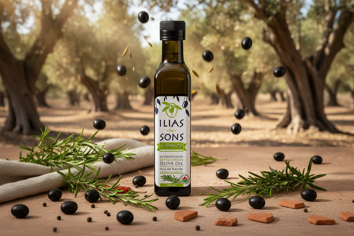 Ilias and Sons Organic Greek Extra Virgin Olive Oil with Rosemary